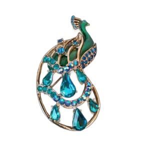Vintage Y2K Crystal Encrusted Peacock Brooch. 3" Long